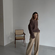 Palazzo pants in cream/olive/white