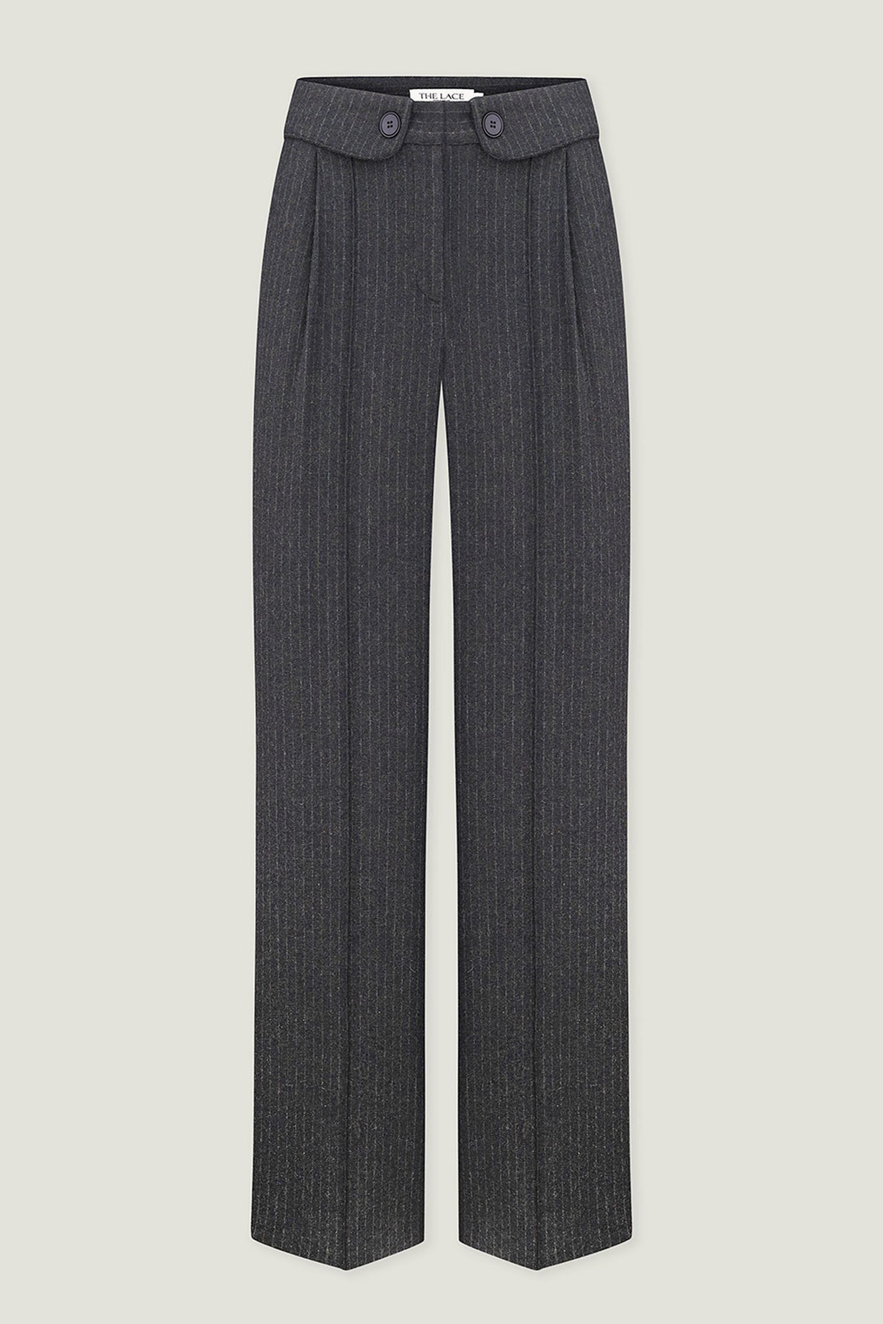 Woolen palazzo pants with a decorated belt in dark gray
