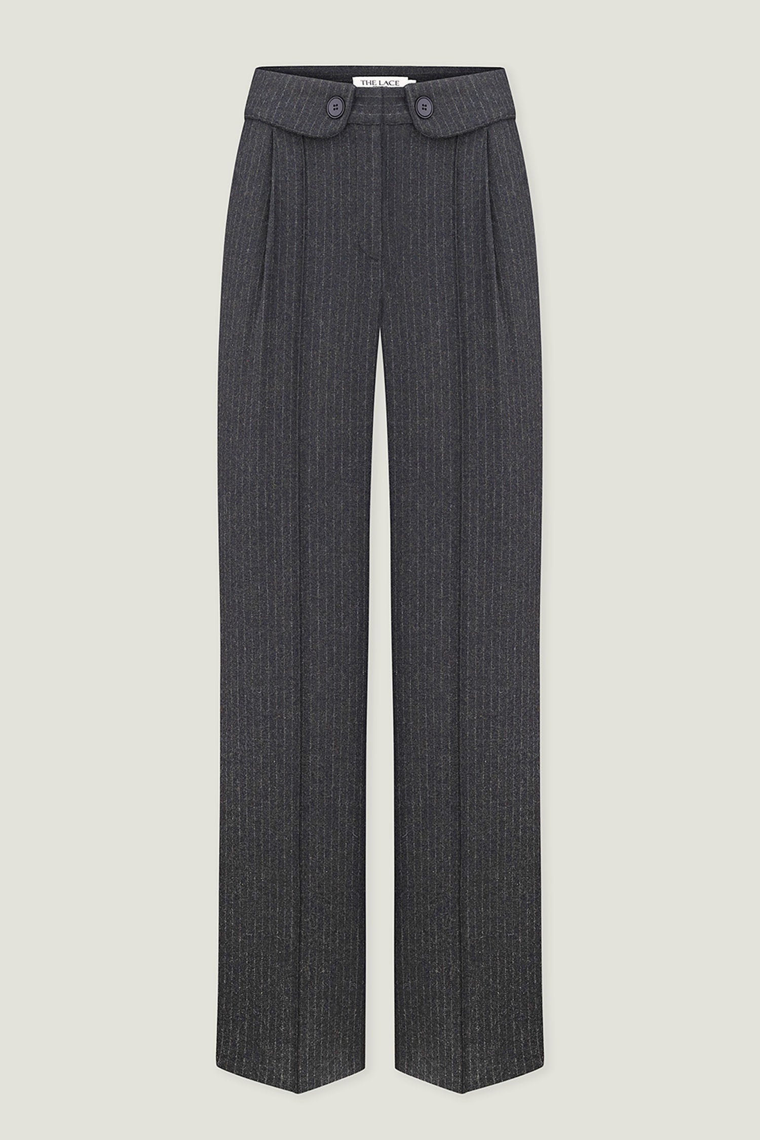 Woolen palazzo pants with a decorated belt in dark gray