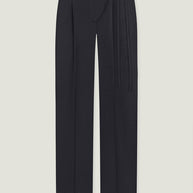 Woolen pants with a tie in black