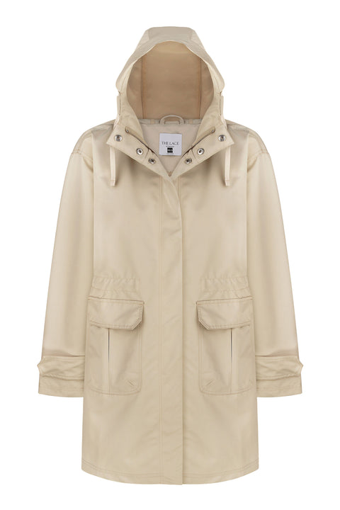 Lightweight parka with drawstring in khaki
