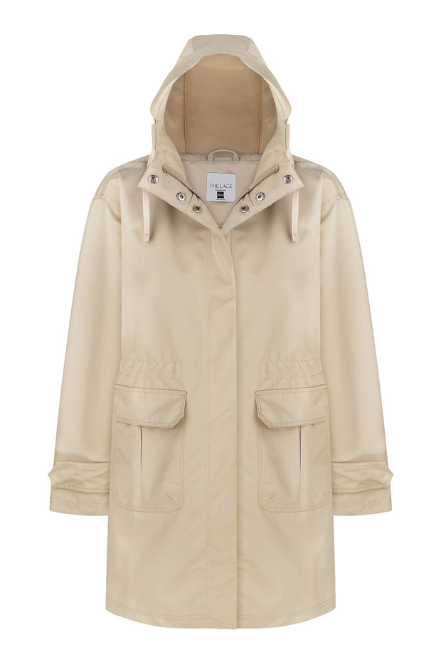 Lightweight parka with drawstring in khaki