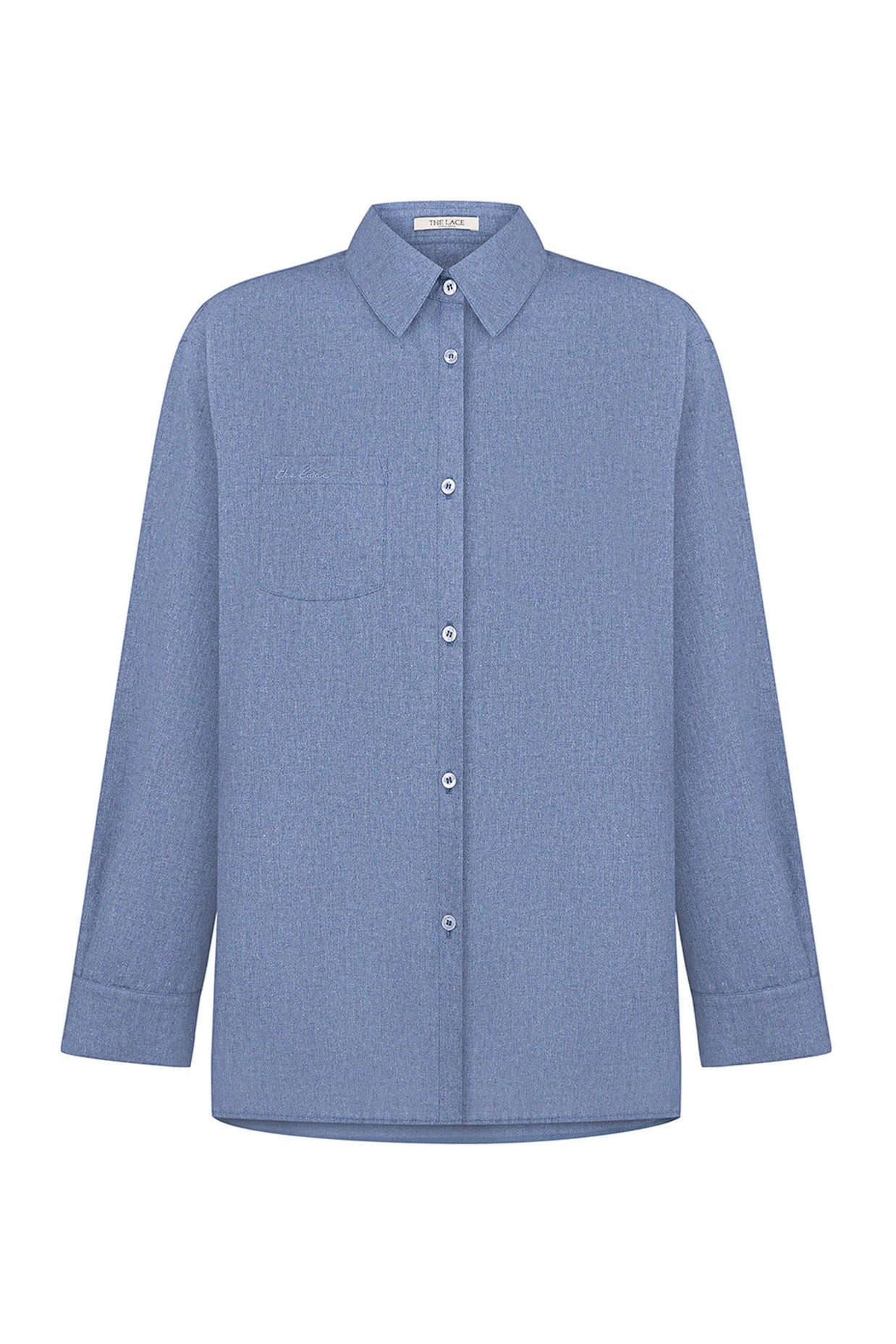 Shirt with patch pocket in cobalt/cream