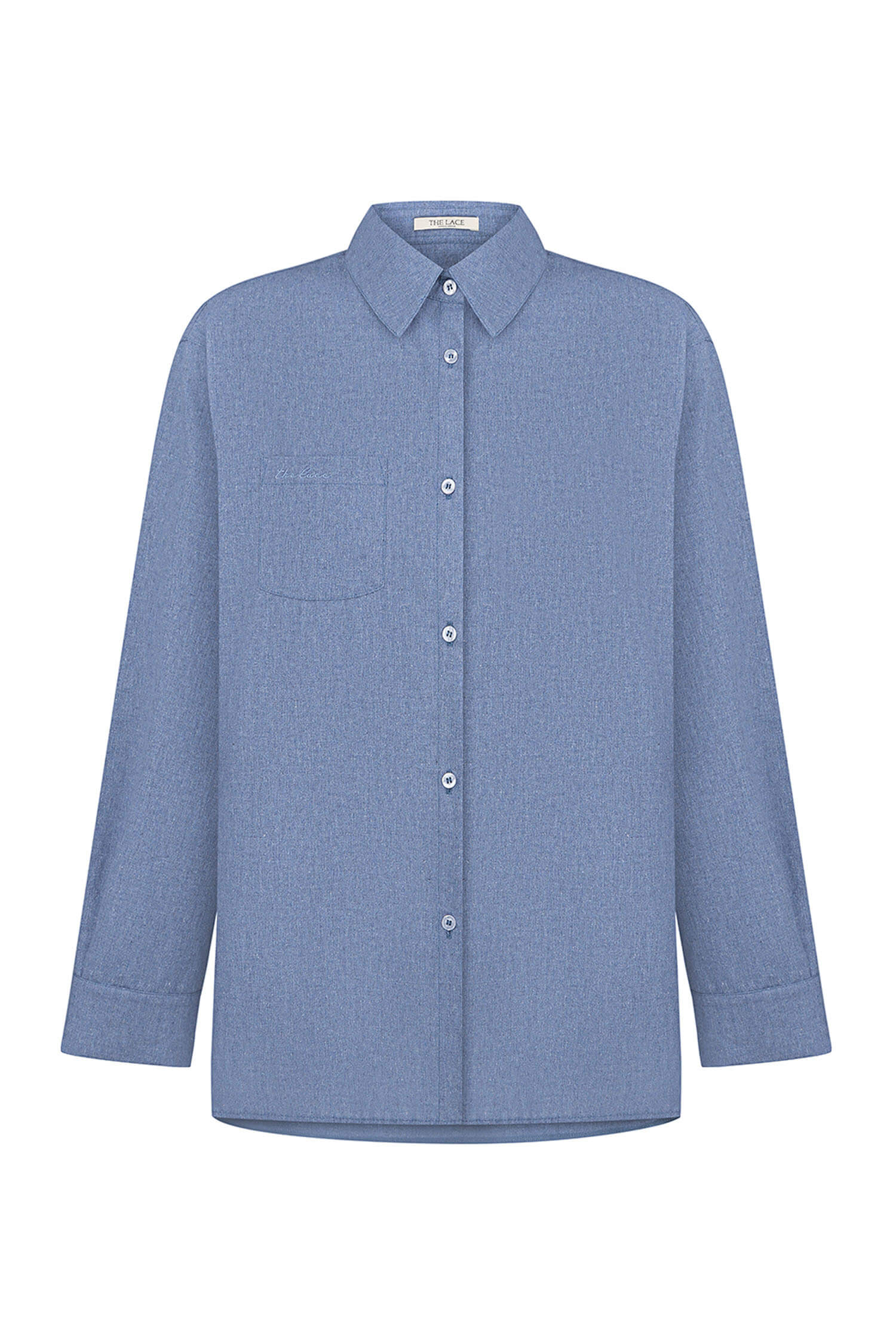 Shirt with patch pocket in cobalt/cream