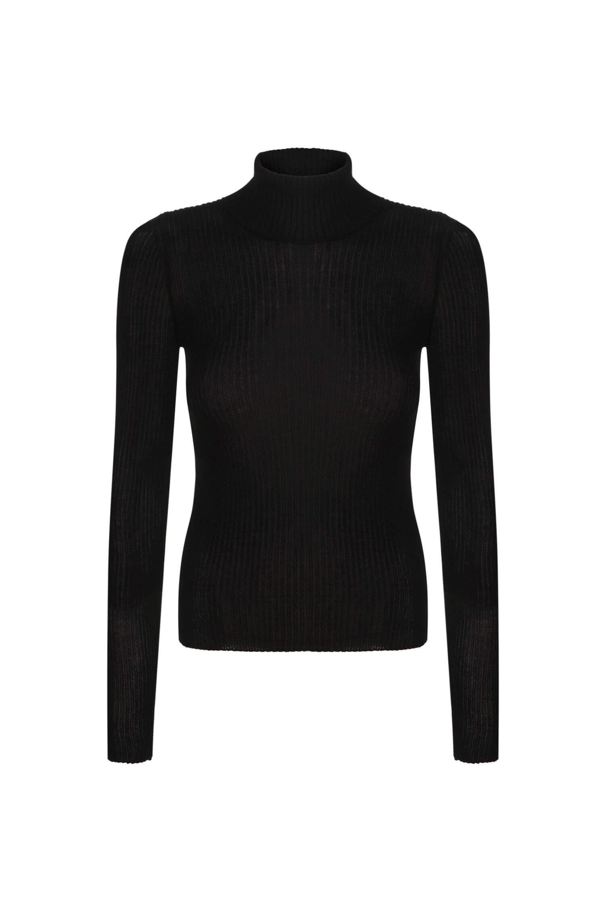 Thin ribbed turtleneck sweater in nude/black/gray