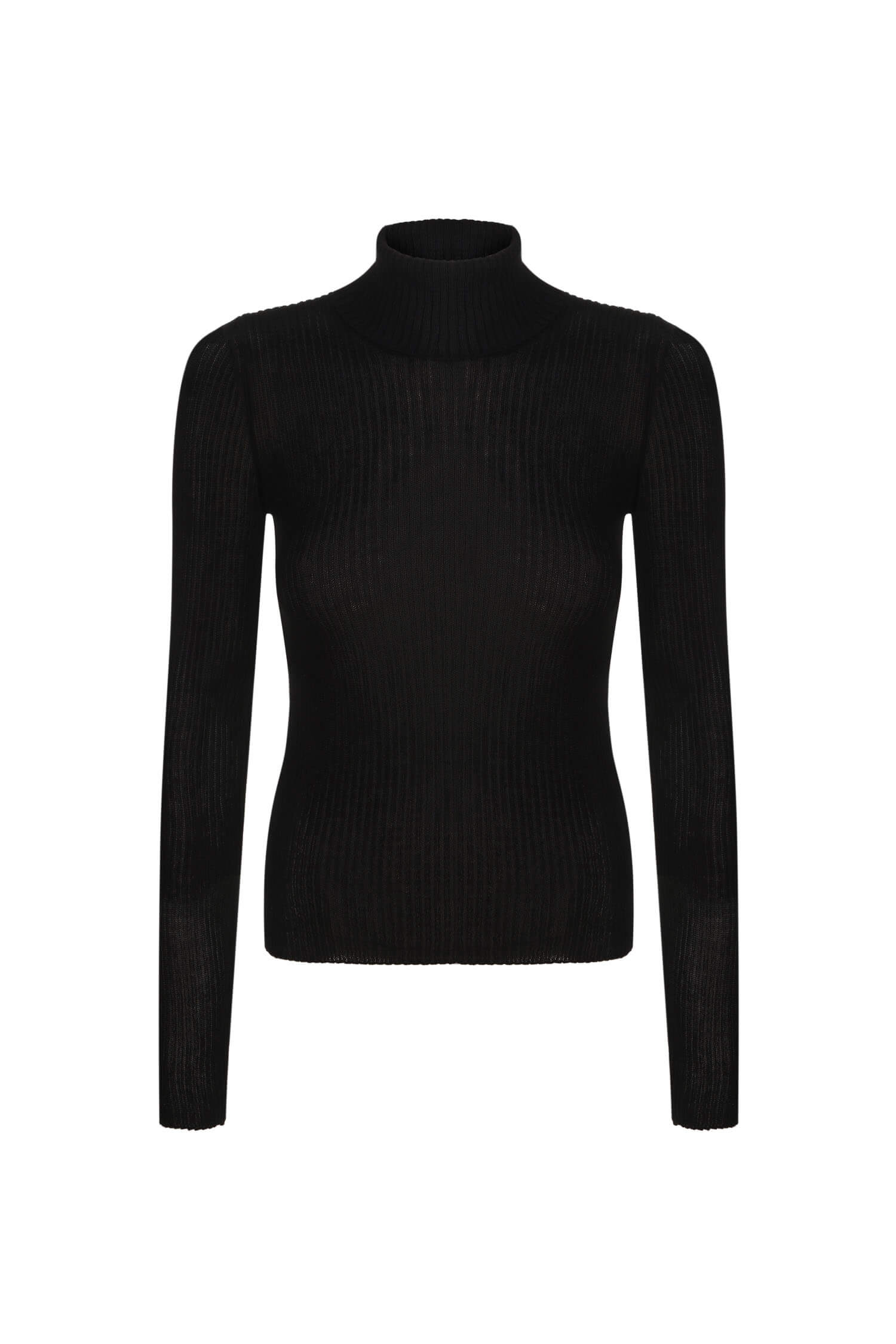Thin ribbed turtleneck sweater in nude/black/gray