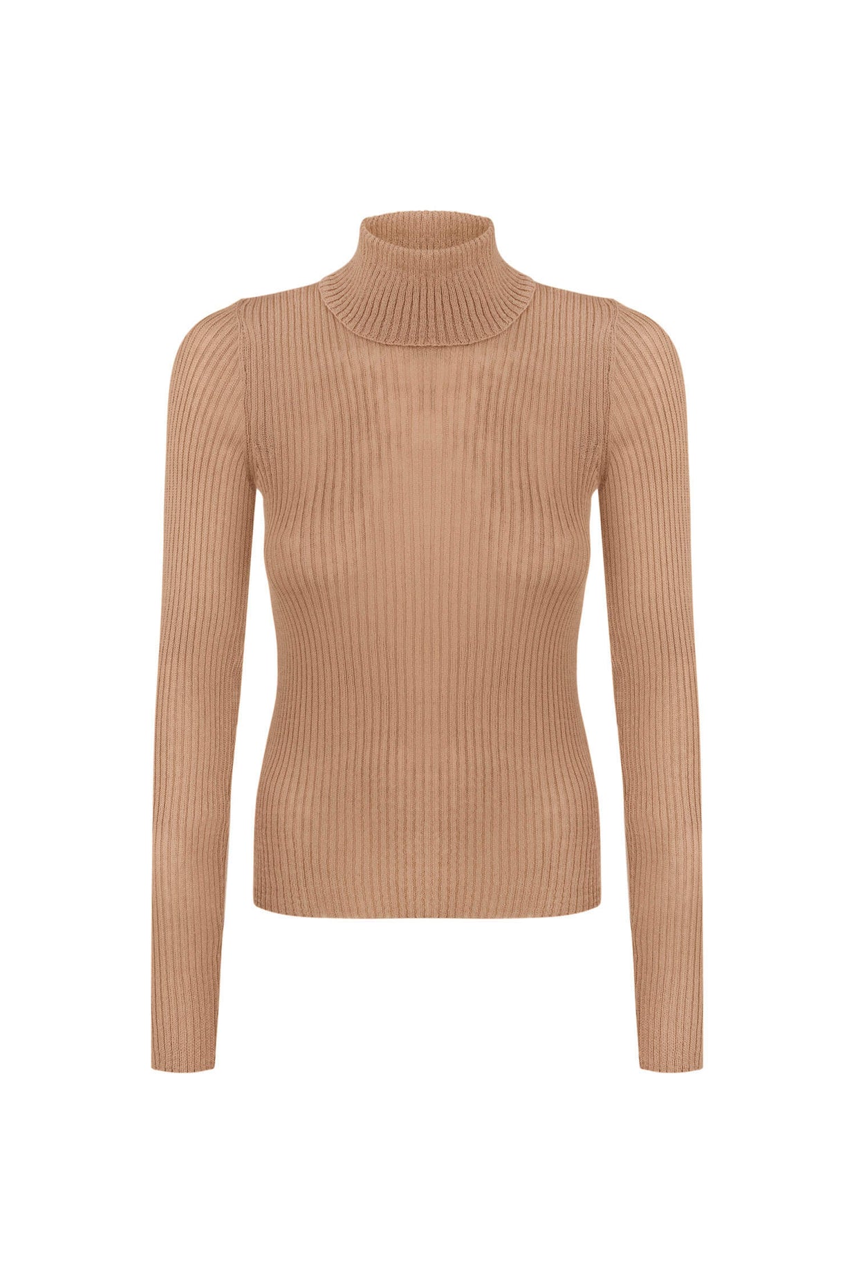 Thin ribbed turtleneck sweater in nude/black/gray