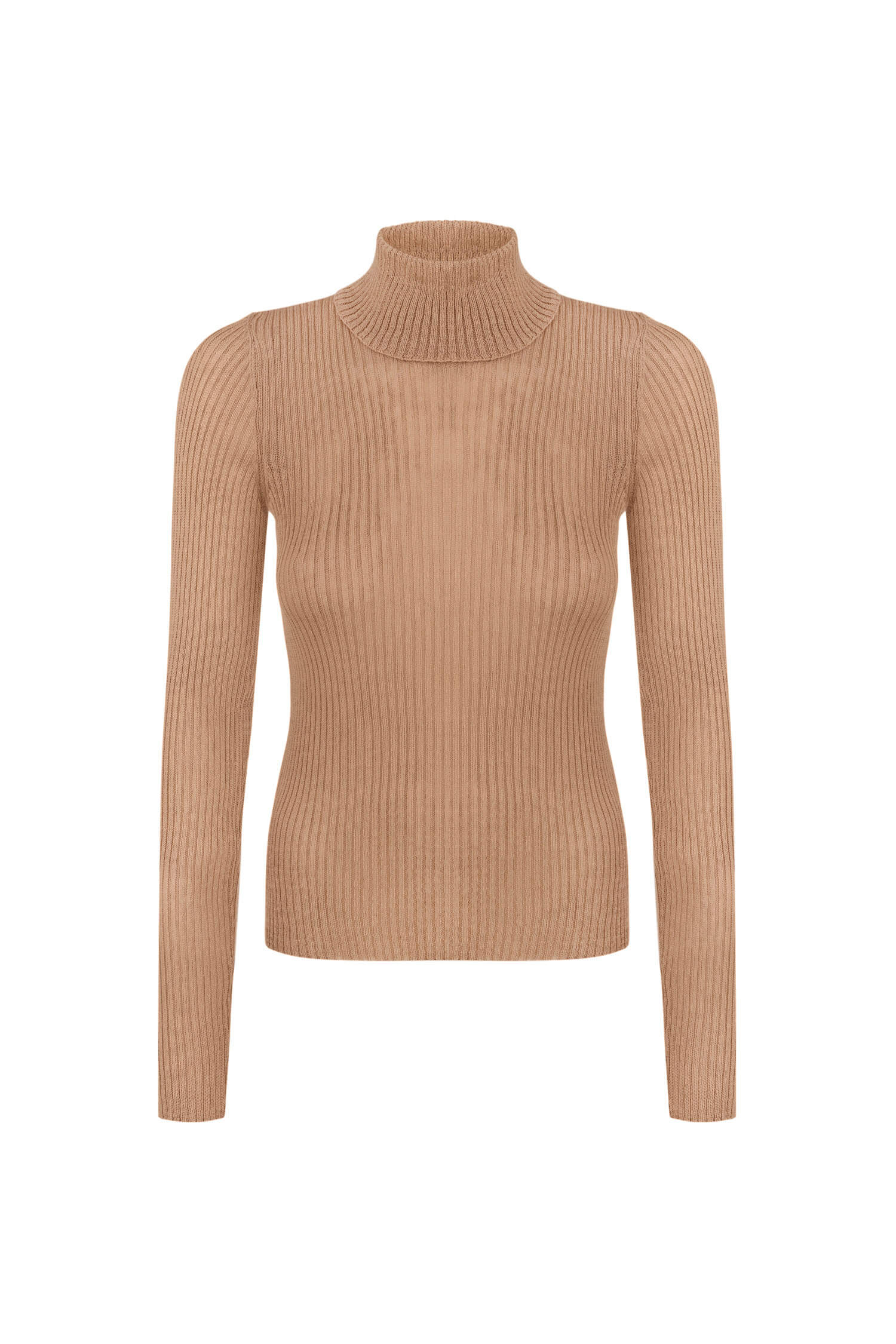 Thin ribbed turtleneck sweater in nude/black/gray