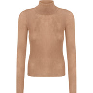 Thin ribbed turtleneck sweater in nude/black/gray