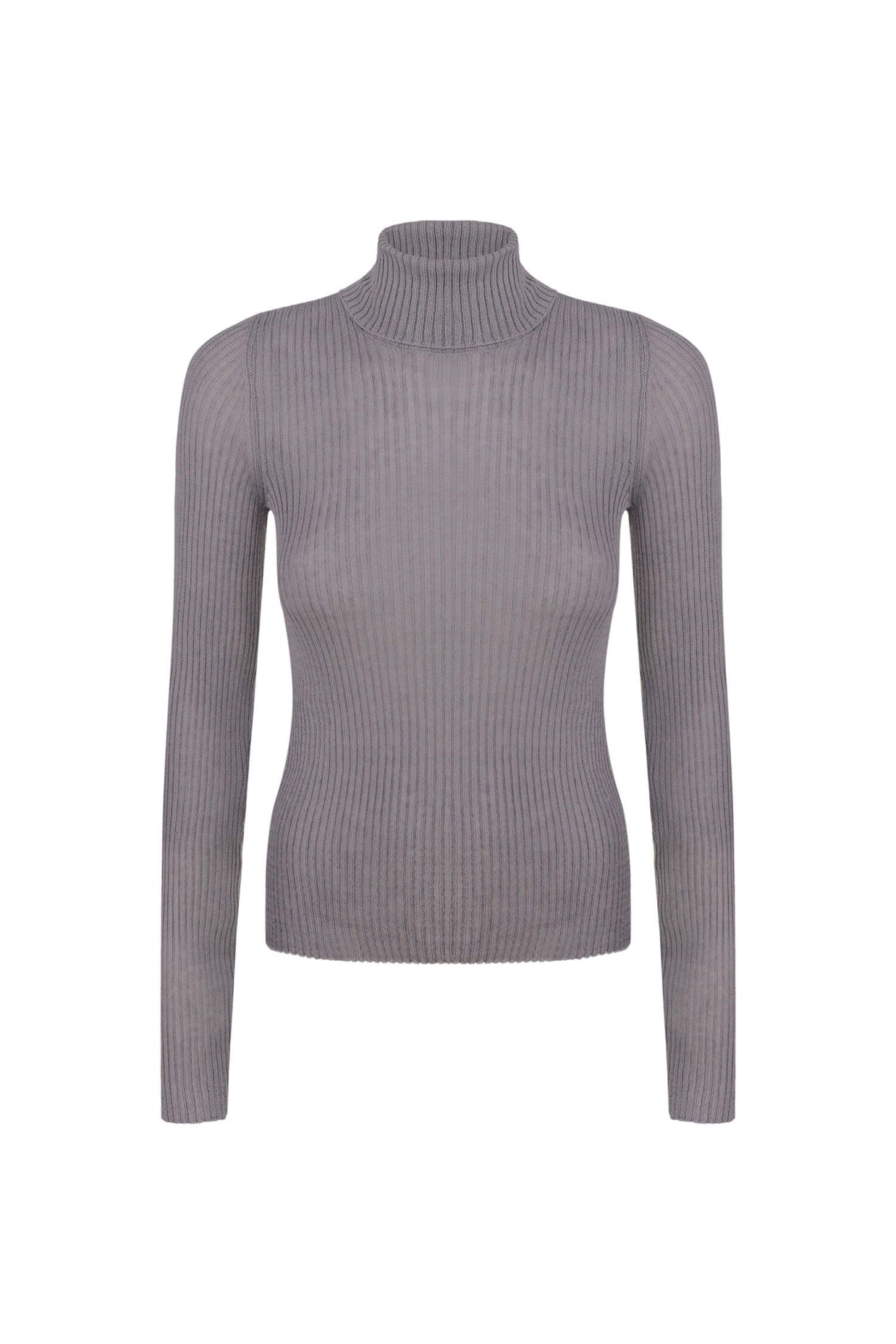 Thin ribbed turtleneck sweater in nude/black/gray