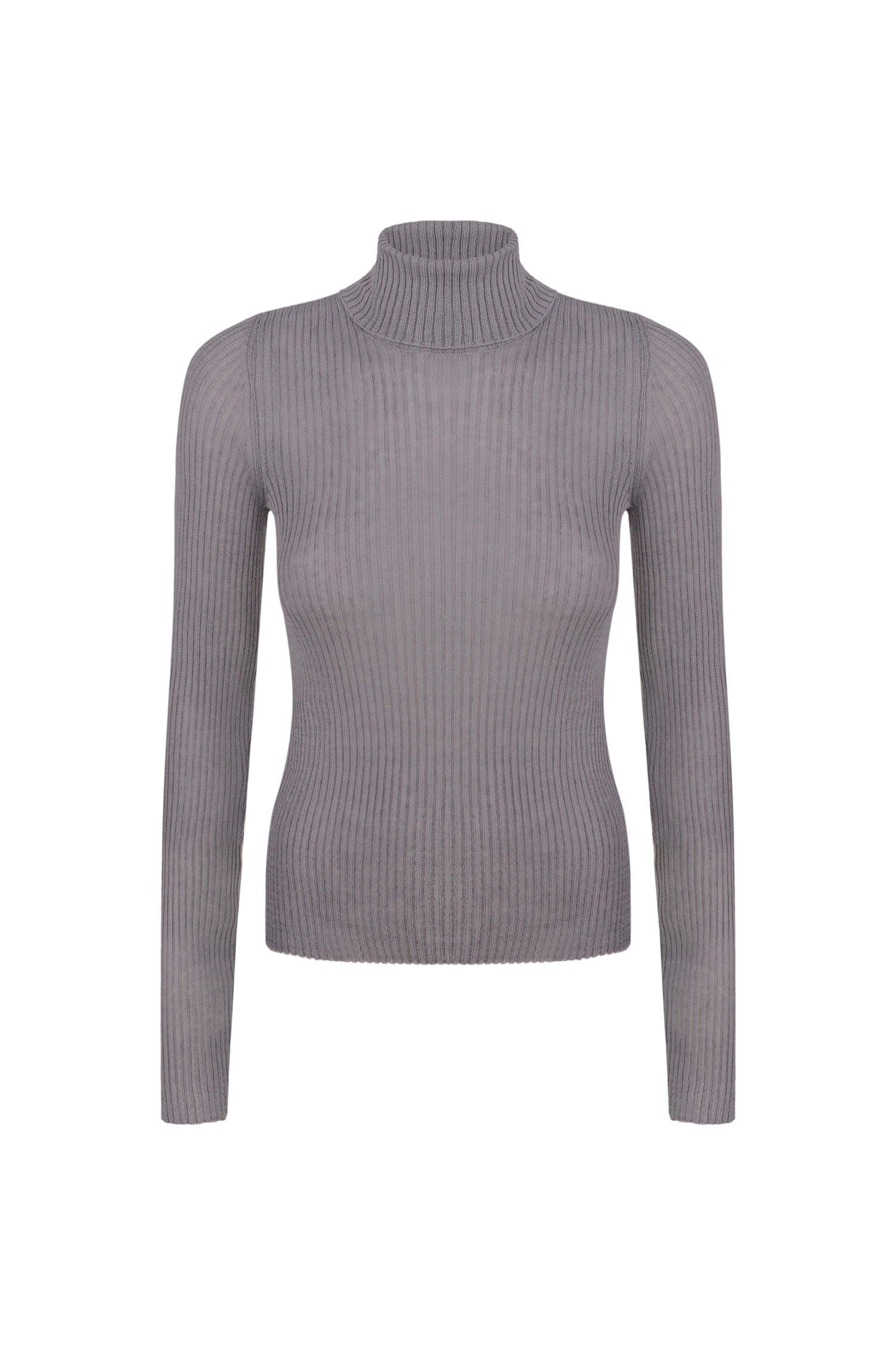 Thin ribbed turtleneck sweater in nude/black/gray