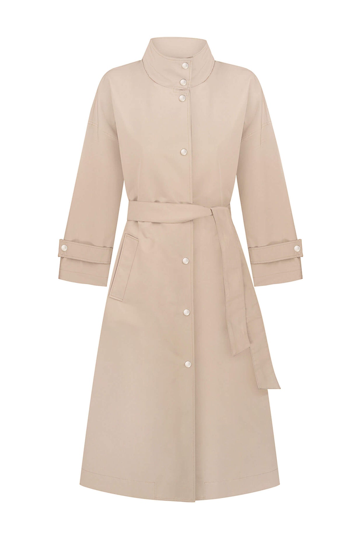 Trenchcoat with a free cut in cream/black