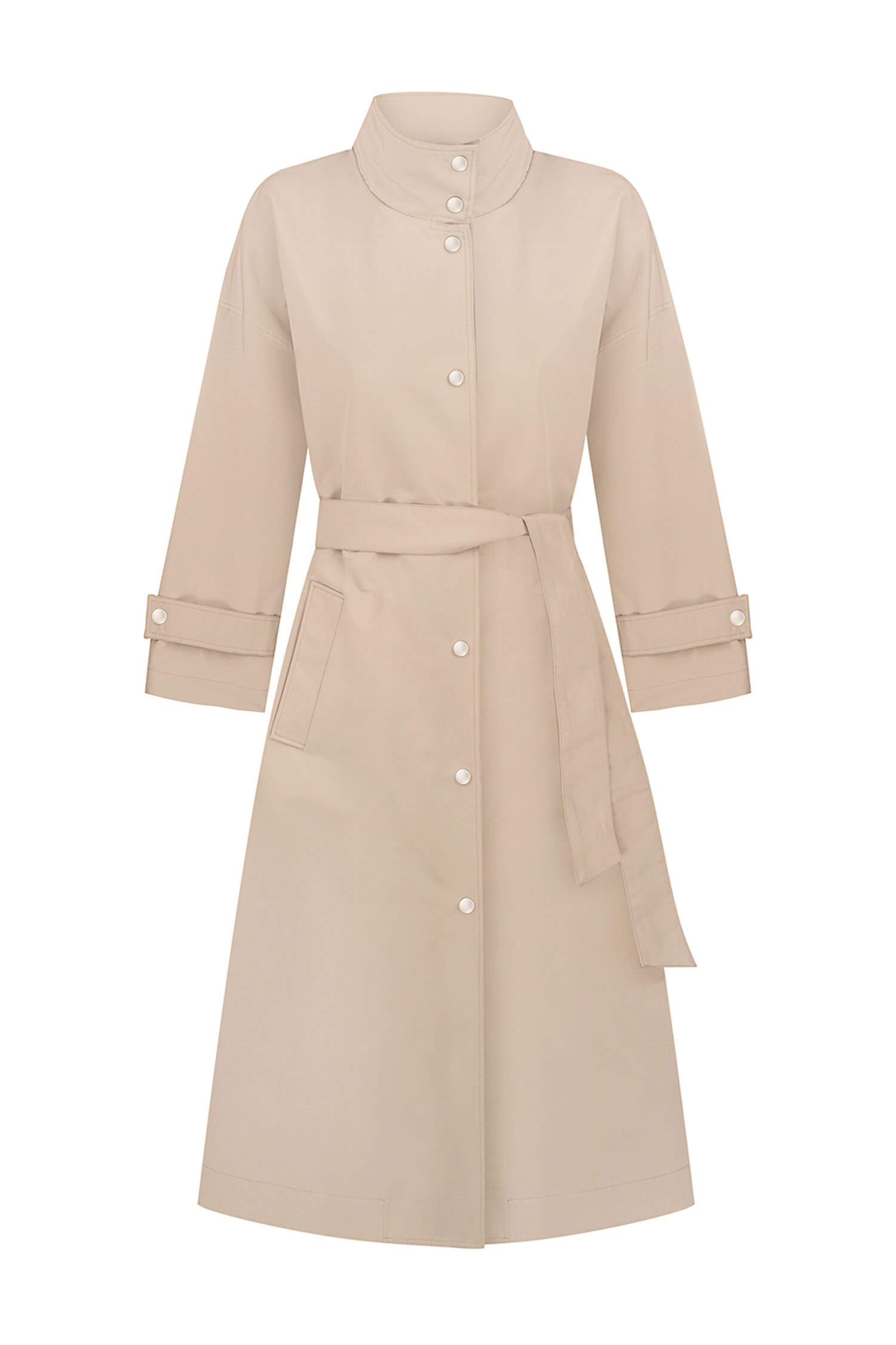 Trenchcoat with a free cut in cream/black