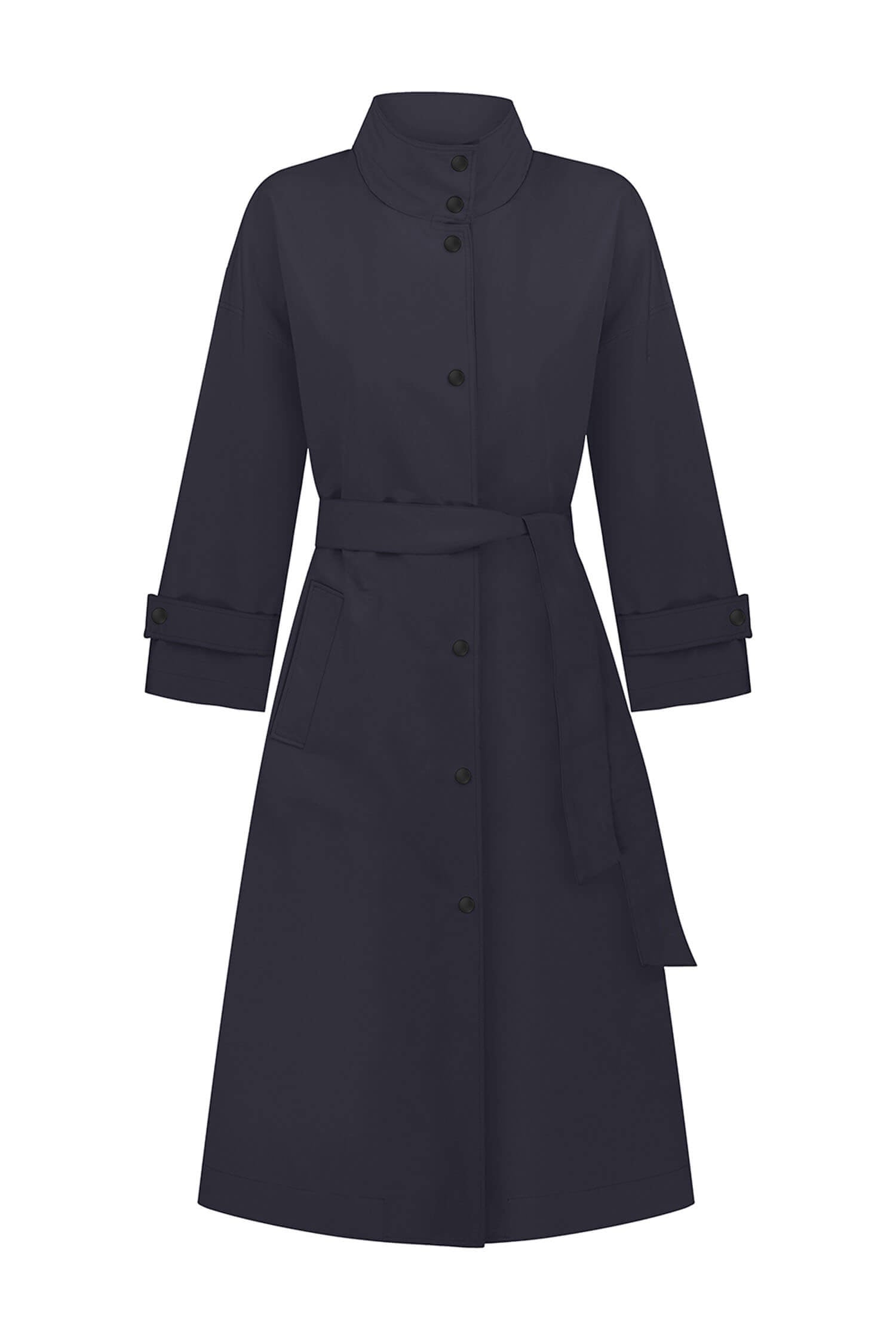 Trenchcoat with a free cut in cream/black