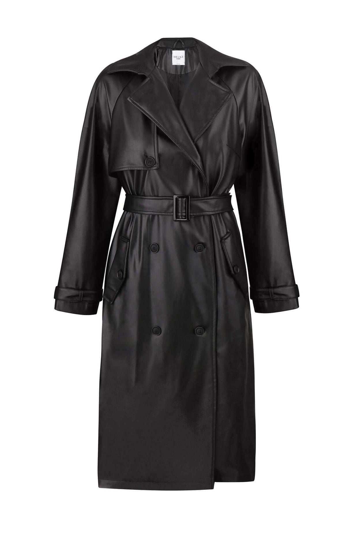Faux leather oversized trenchcoat in chocolate/black