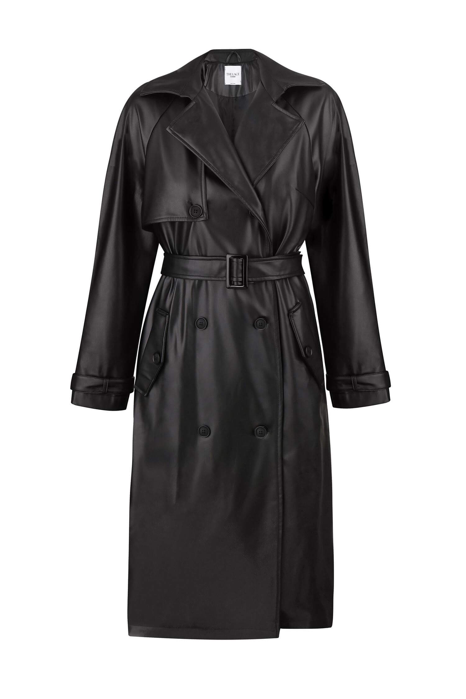 Faux leather oversized trenchcoat in chocolate/black