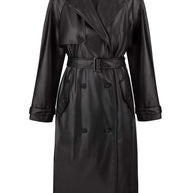 Faux leather oversized trenchcoat in chocolate/black