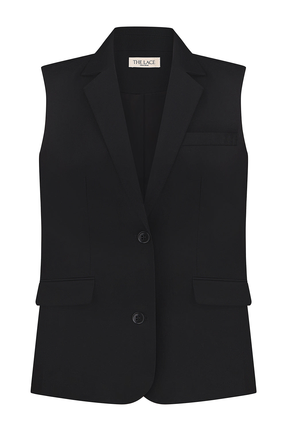 Elongated vest with costume fabric in black