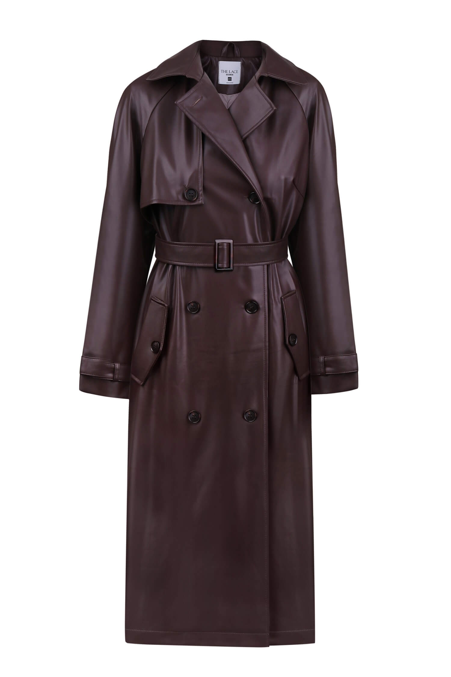 Faux leather oversized trenchcoat in chocolate/black