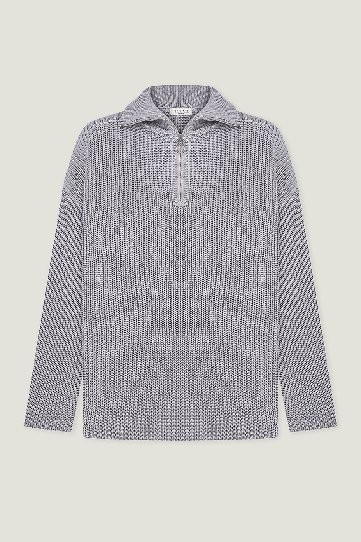 Oversized knitted sweater with a zipper in gray color