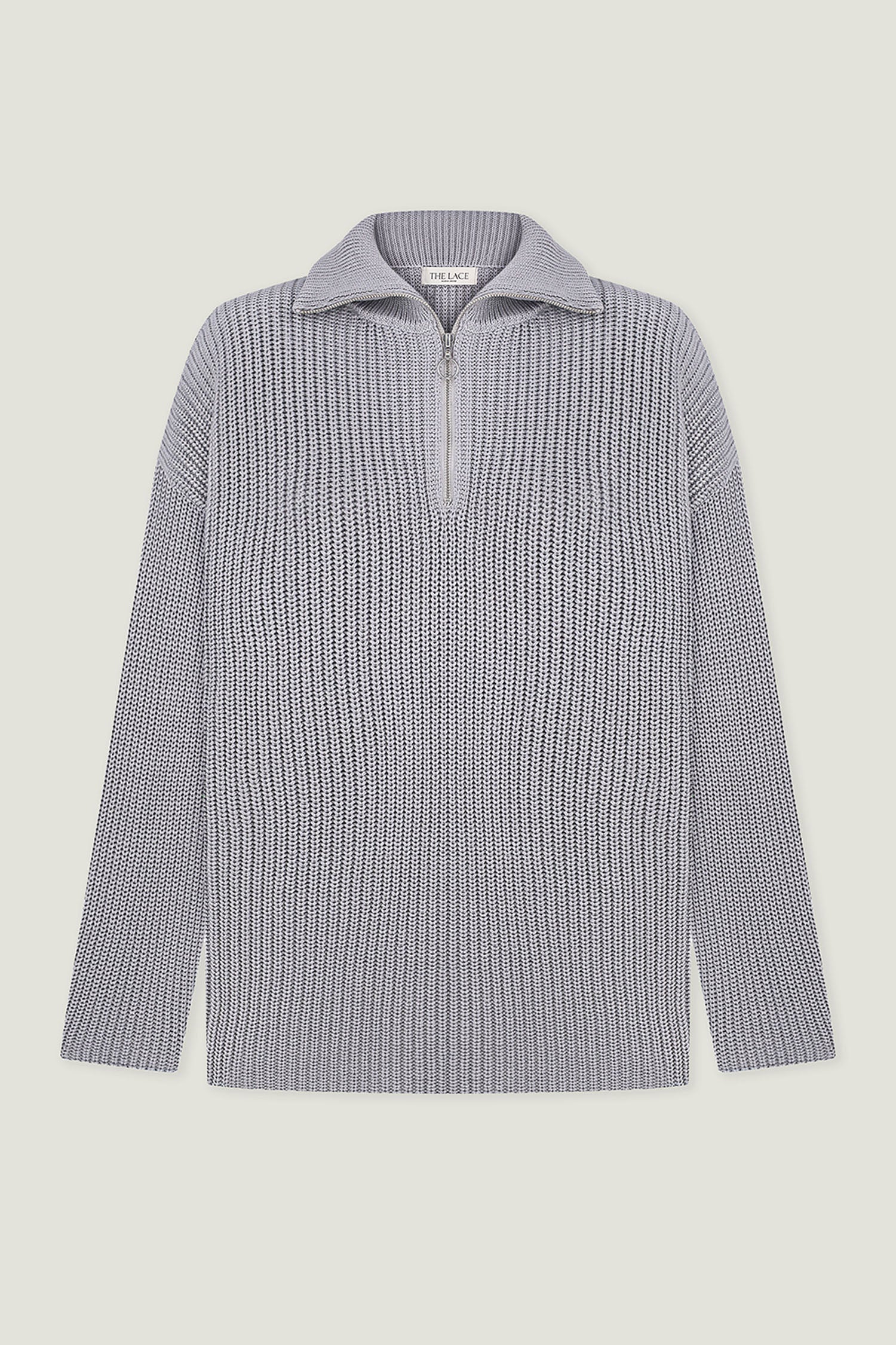 Oversized knitted sweater with a zipper in gray color