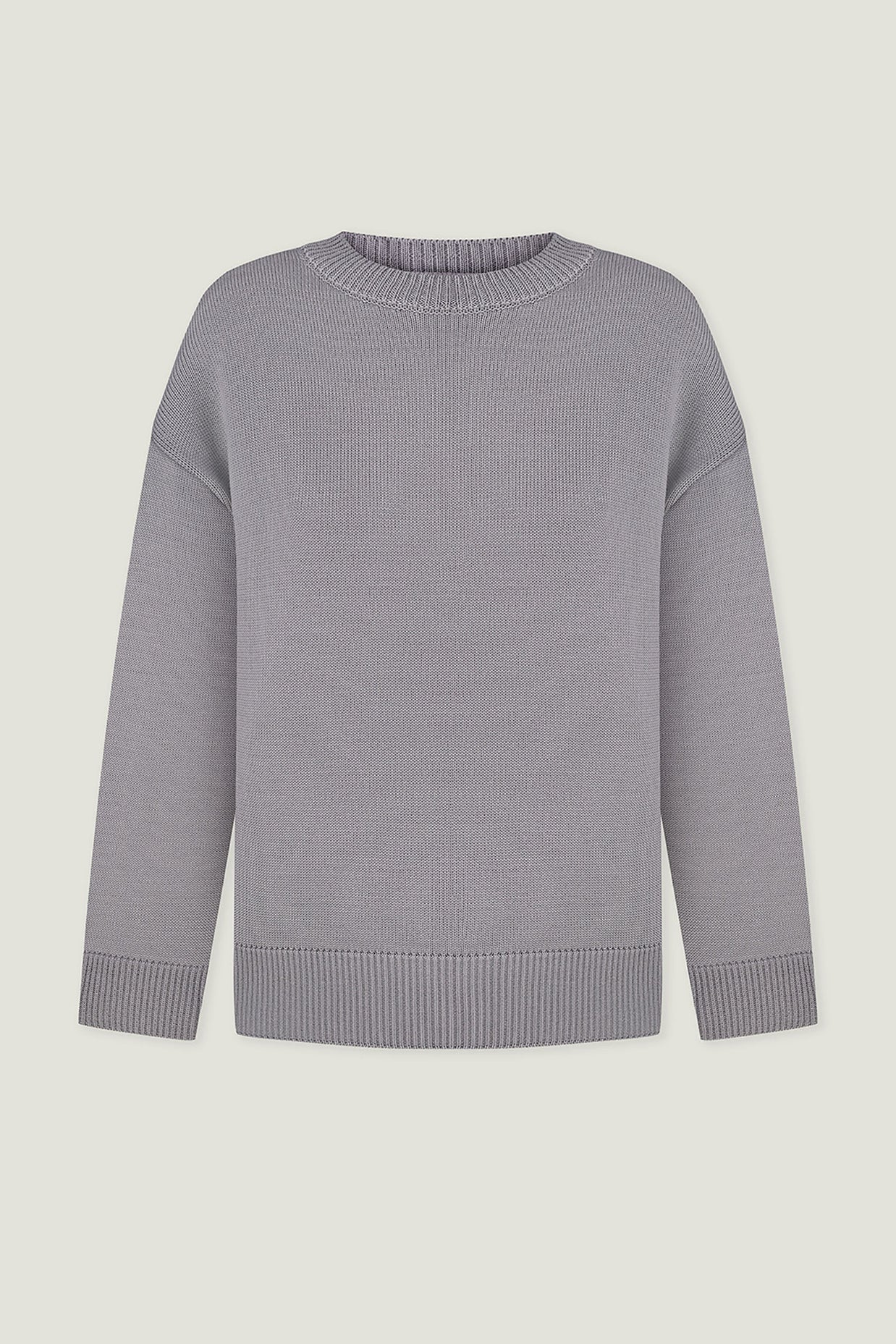 Gray merino wool round neck sweater