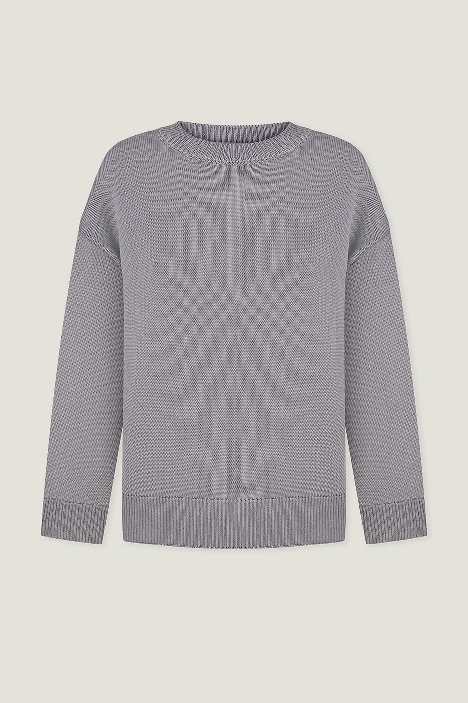 Gray merino wool round neck sweater
