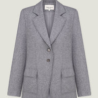 Single-breasted woolen jacket with a tie in gray