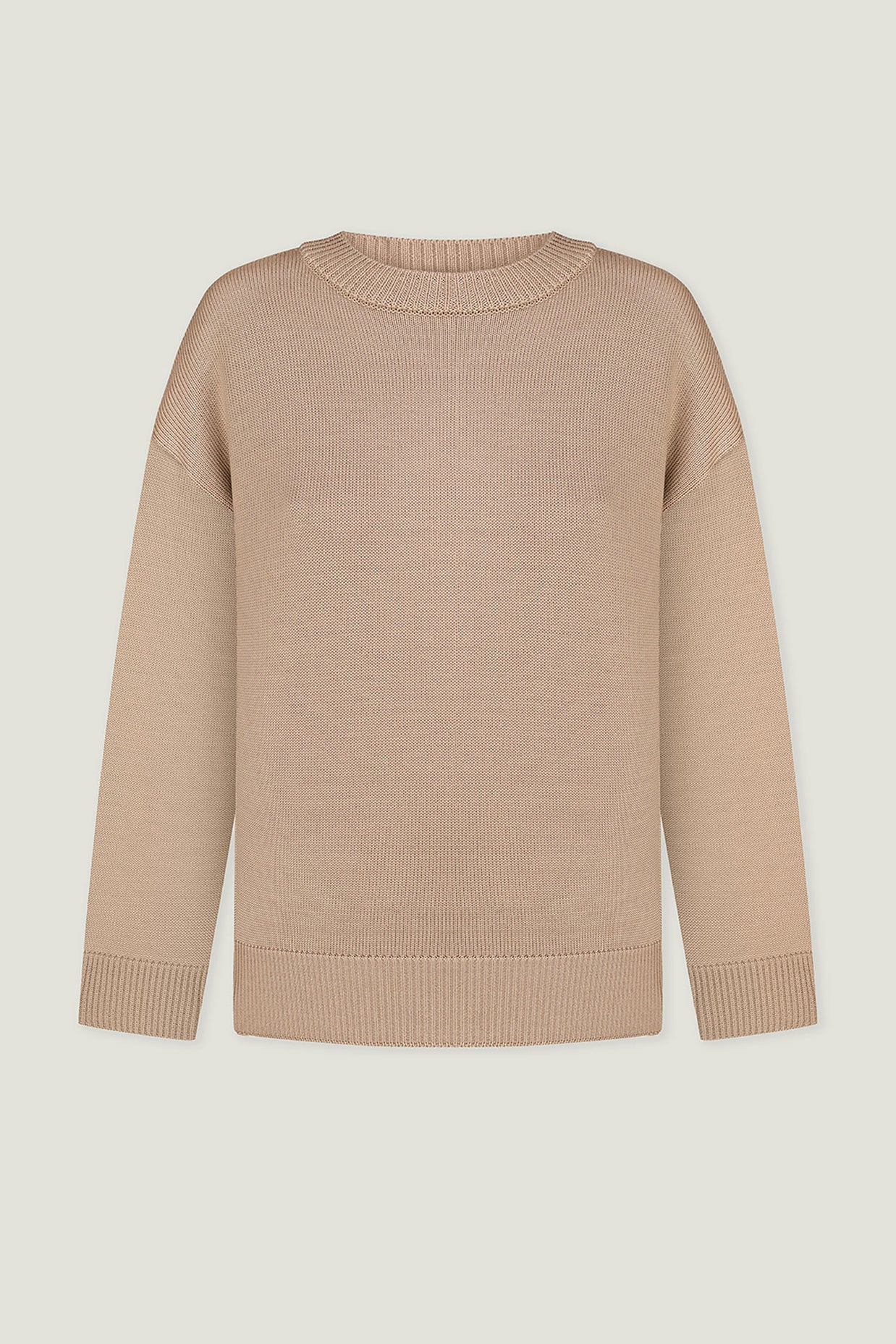Gray merino wool round neck sweater