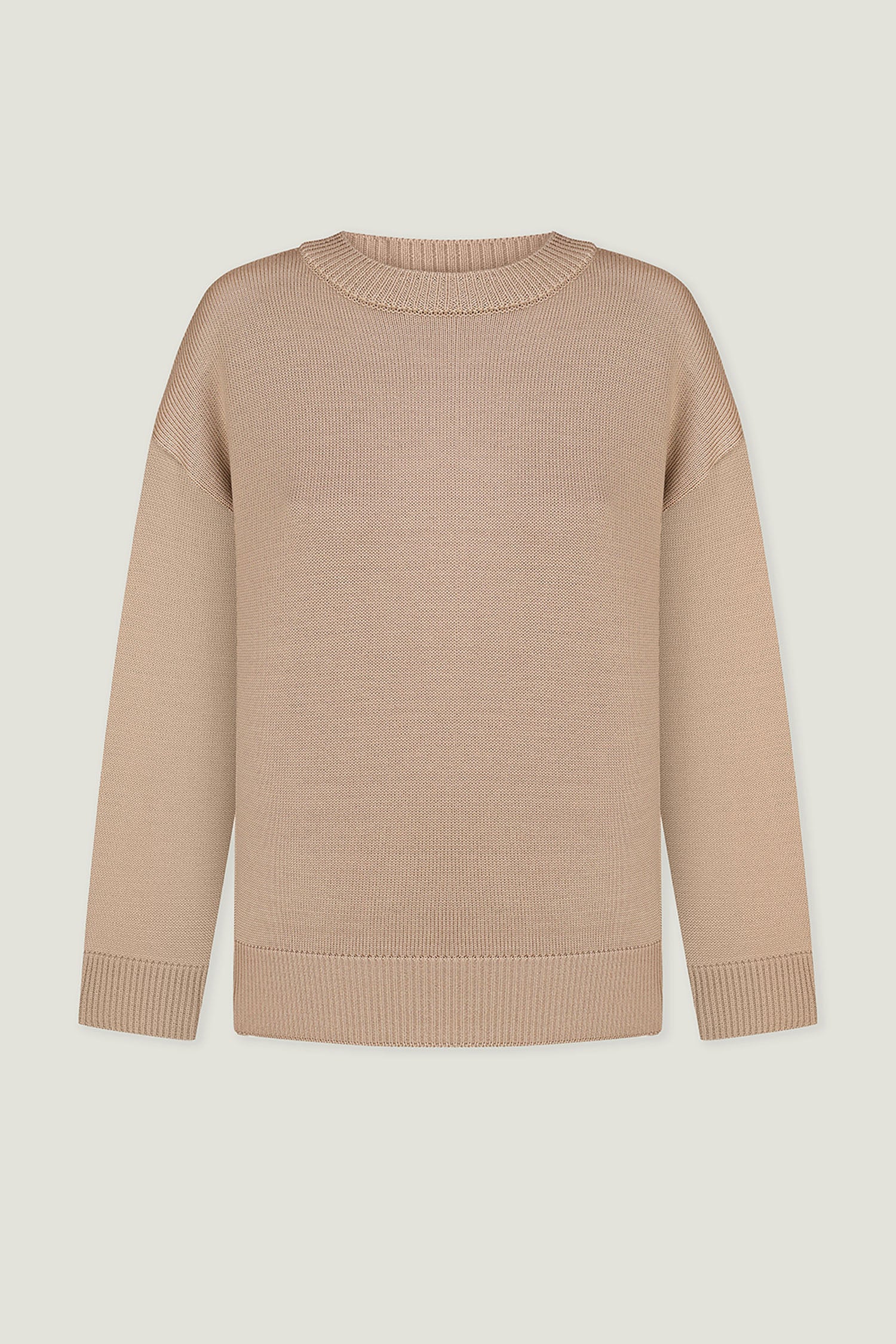 Gray merino wool round neck sweater