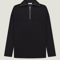 Oversized knitted sweater with a zipper in black