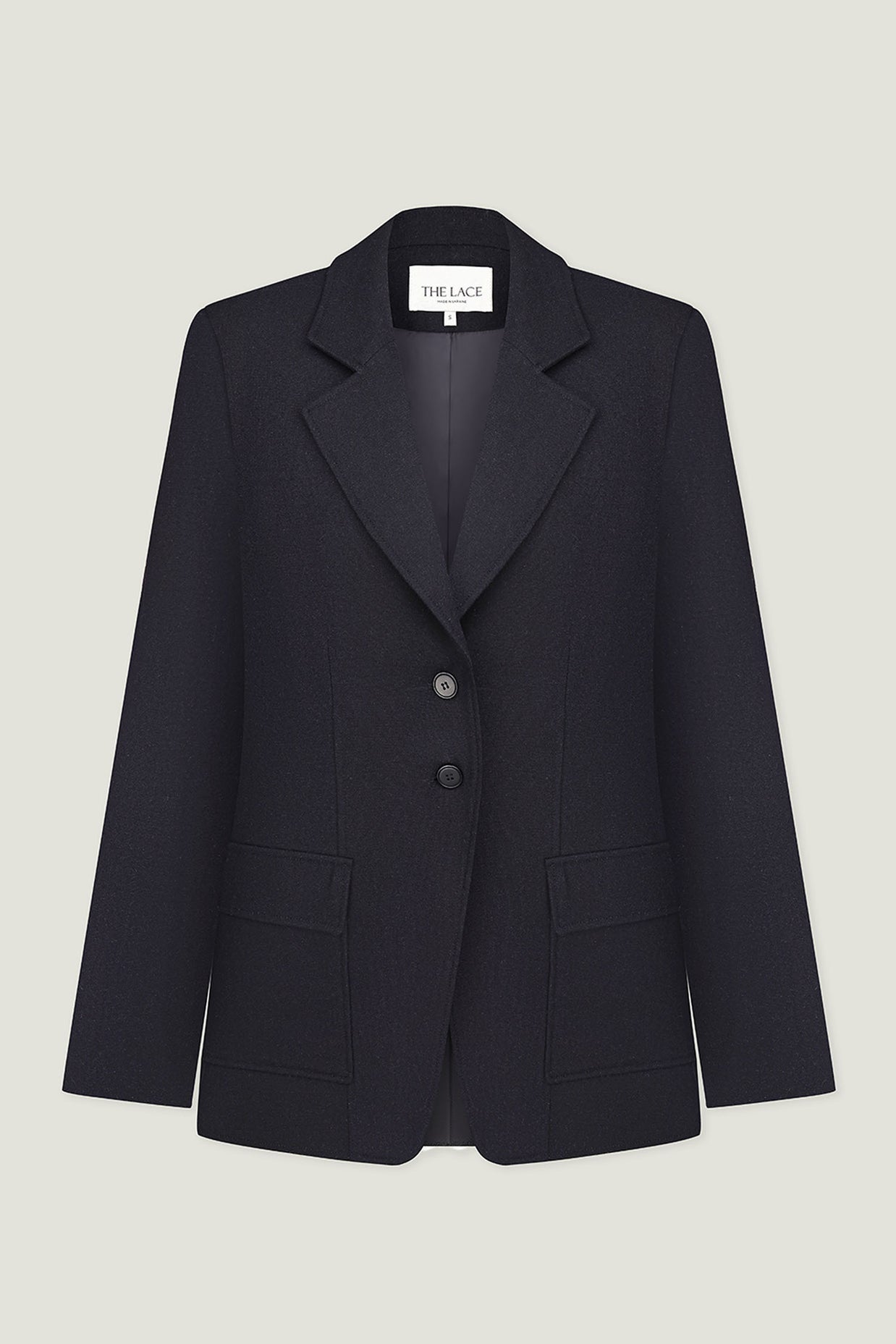 Single-breasted woolen jacket with a tie in gray