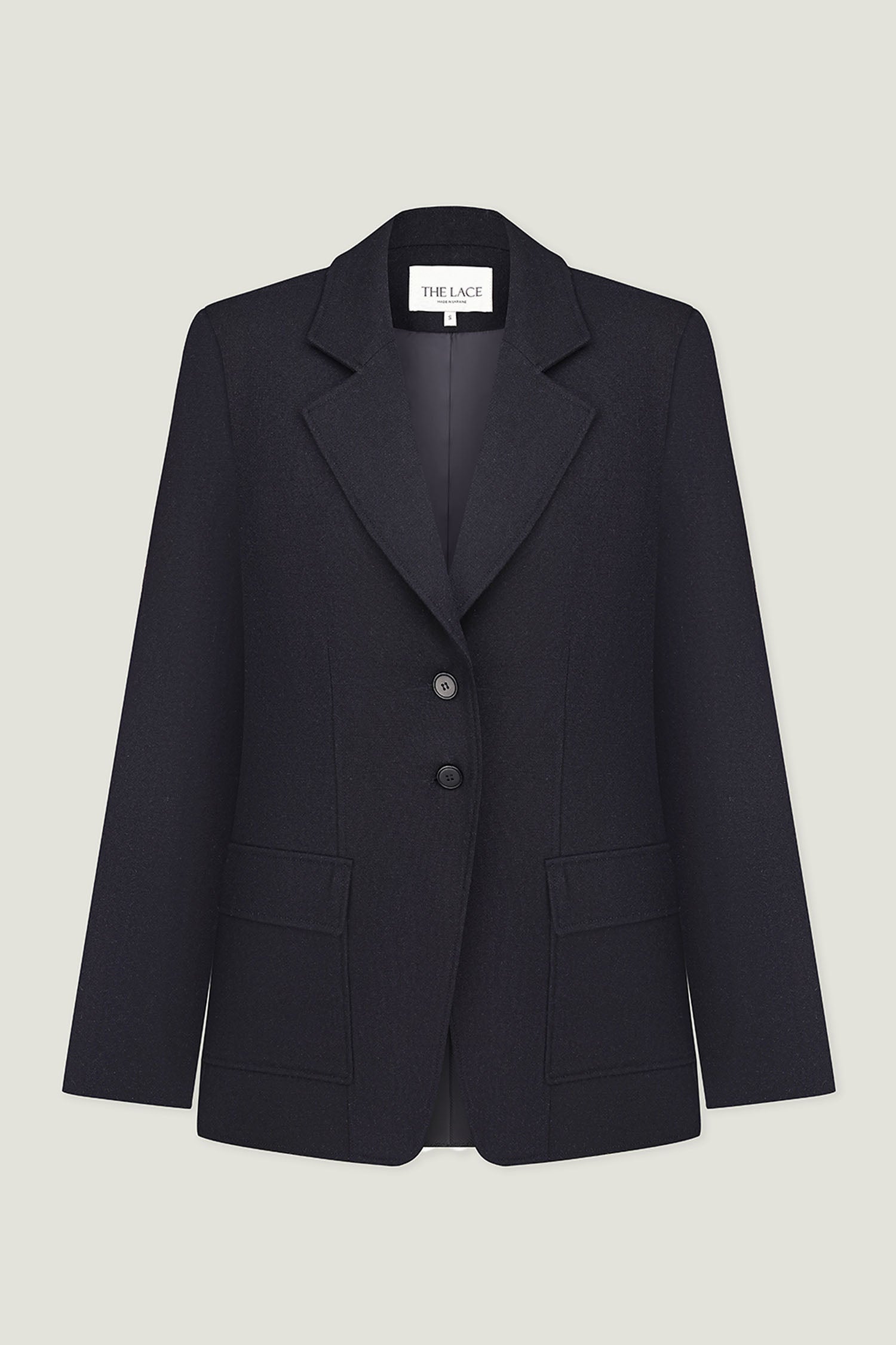 Single-breasted woolen jacket with a tie in gray