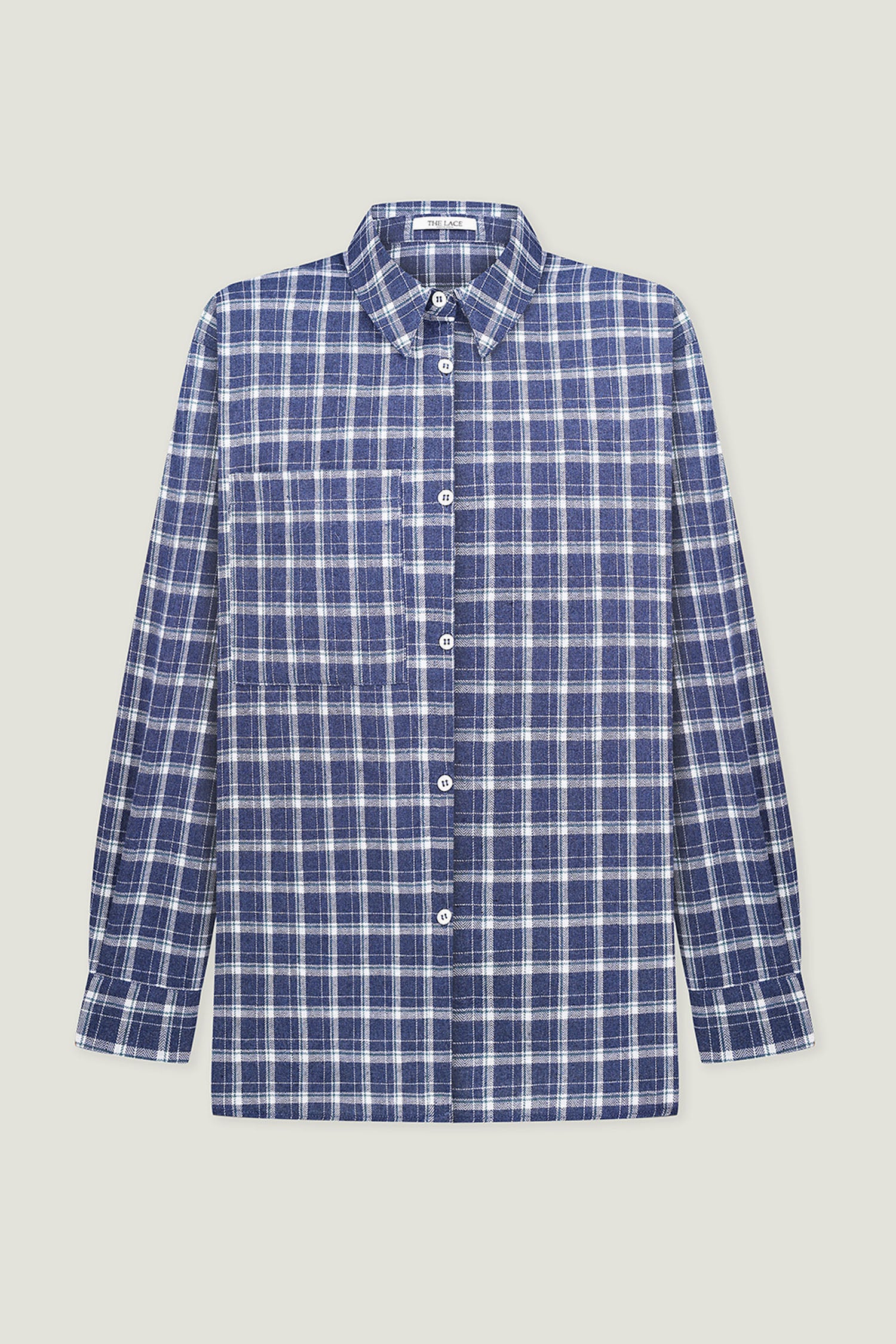 Shirt with a pocket in a beige check dark blue