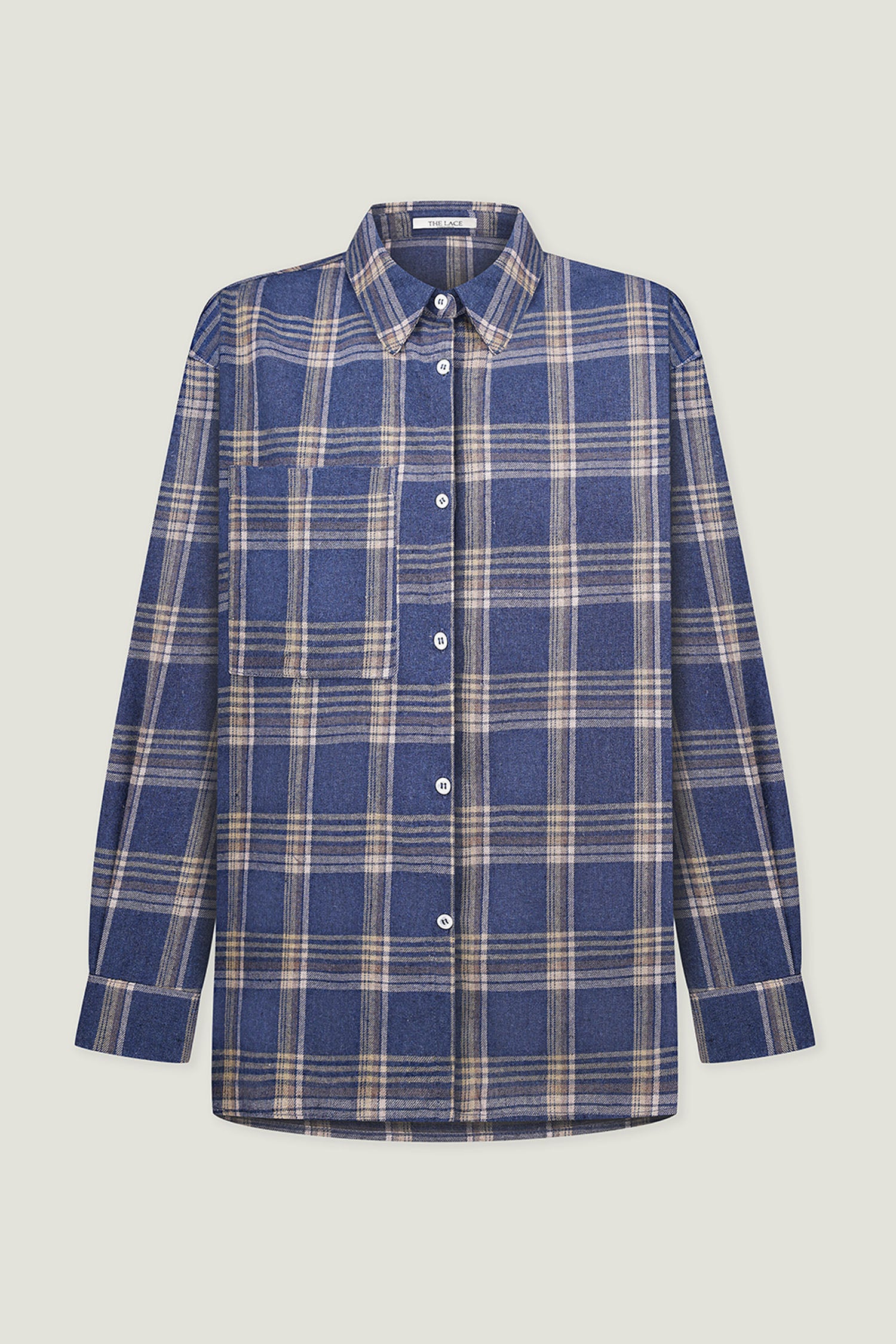 Shirt with a pocket in a beige check dark blue