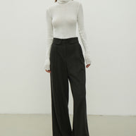Woolen palazzo pants with a decorated belt in dark gray