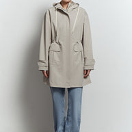 Lightweight parka with drawstring in khaki