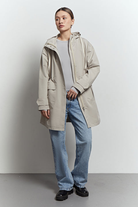 Lightweight parka with drawstring in khaki