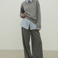 Gray merino wool round neck sweater