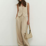 Palazzo pants with a low fit in chocolate/beige/gray