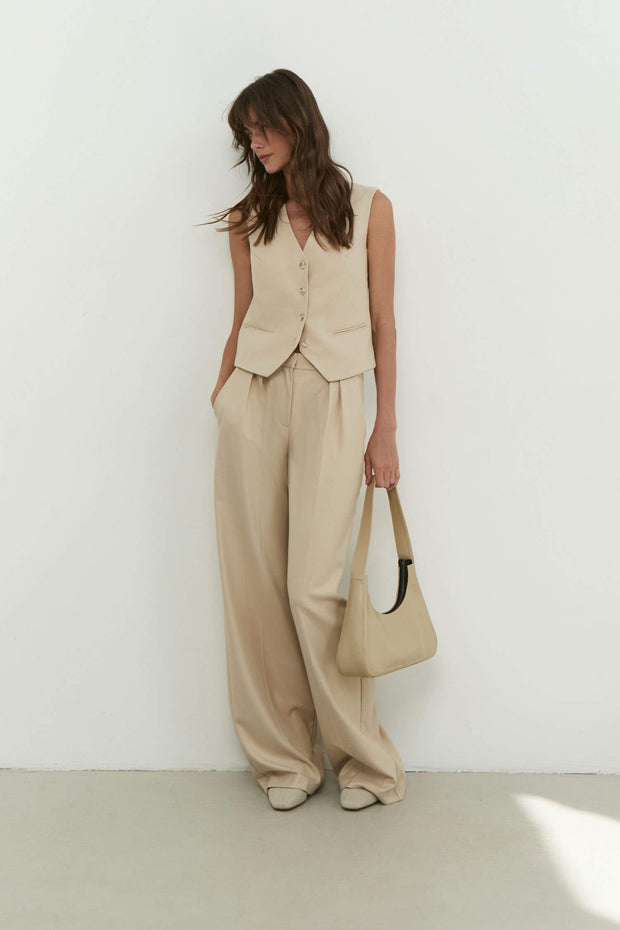 Palazzo pants with a low fit in chocolate/beige/gray