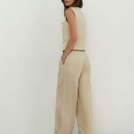 Palazzo pants with a low fit in chocolate/beige/gray