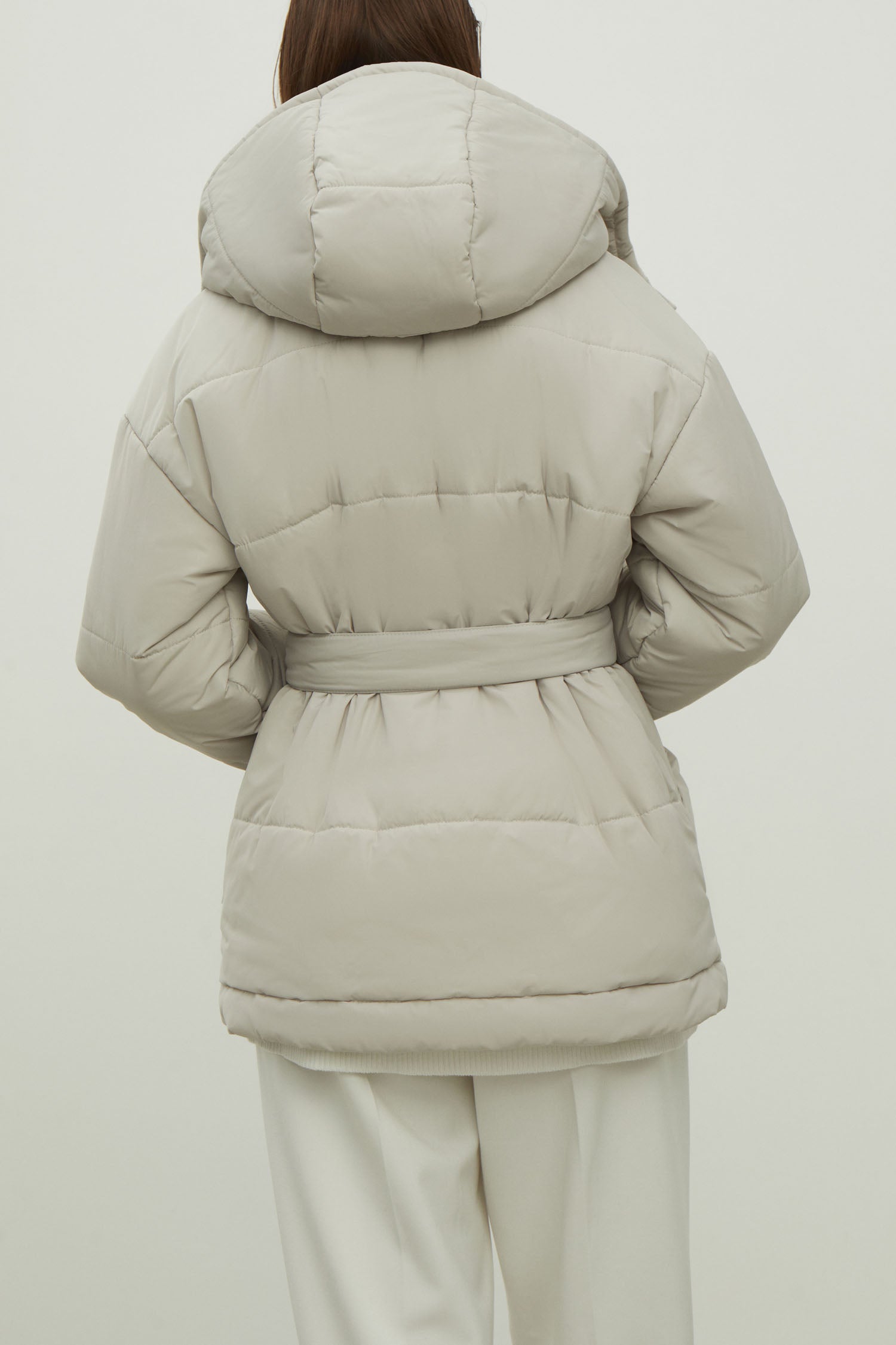 Women's jacket with a belt in graphite color