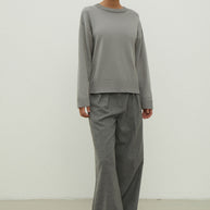 Gray merino wool round neck sweater
