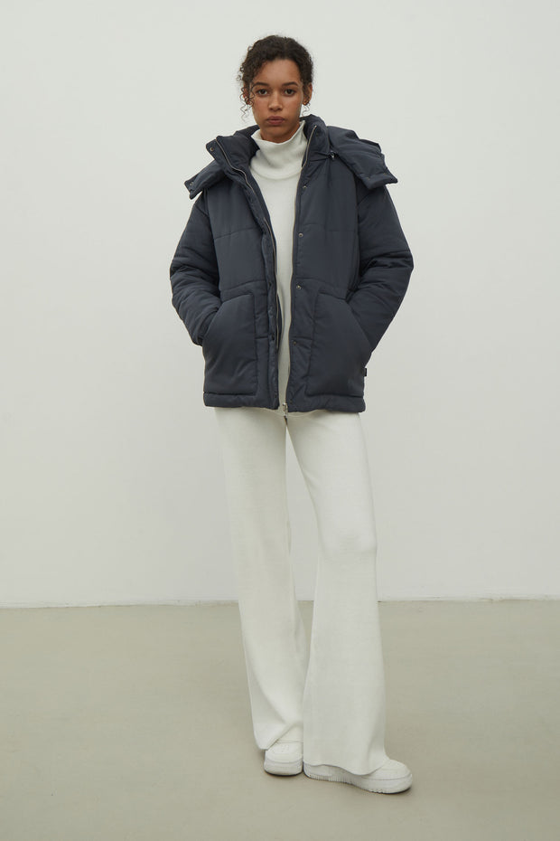 Women's jacket with a belt in graphite color