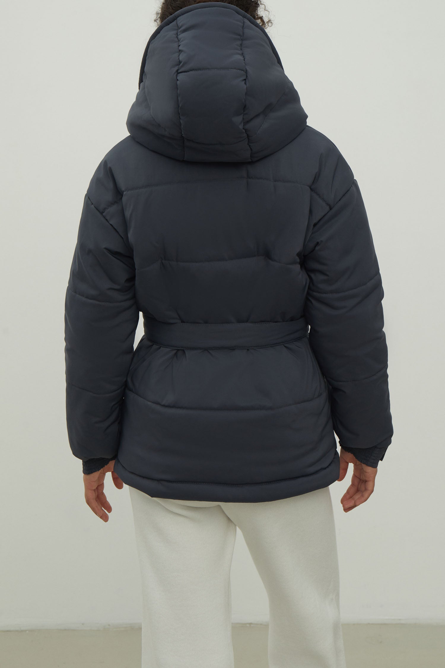 Women's jacket with a belt in graphite color