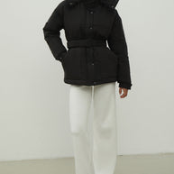 Women's jacket with a belt in graphite color