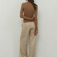 Thin ribbed turtleneck sweater in nude/black/gray