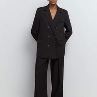 Palazzo pants with double tucks in gray/black