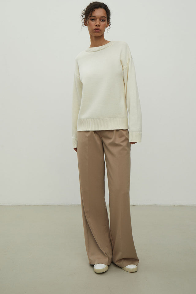 Gray merino wool round neck sweater